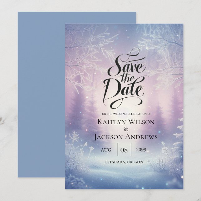 Reserve A Data Lavanda Winter Snowfall Serenade Weding (Frente/Verso)