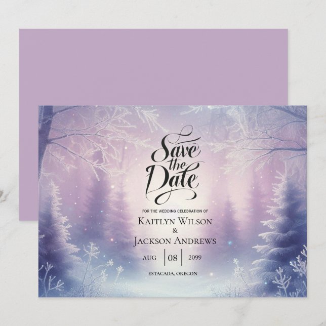 Reserve A Data Lavanda Winter Snowfall Serenade Weding (Frente/Verso)