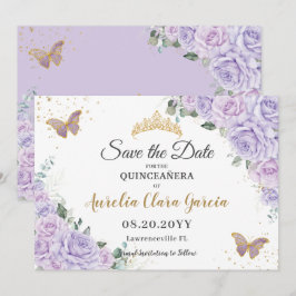Reserve A Data Lavender Lilac Floral Quinceañera 15 Save the Date