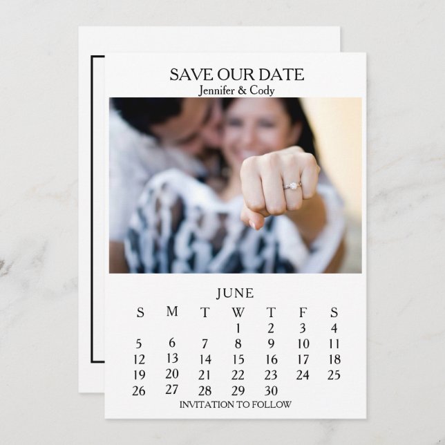 Reserve A Data Leitura Fácil De Casamento De Calendário De Fotogr (Frente/Verso)
