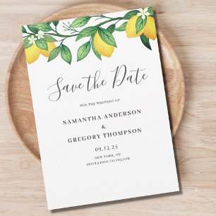 Reserve A Data Lemon Citrus Wedding Flat Save The Date Card
