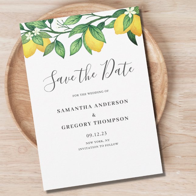 Reserve A Data Lemon Citrus Wedding Flat Save The Date Card (Criador carregado)