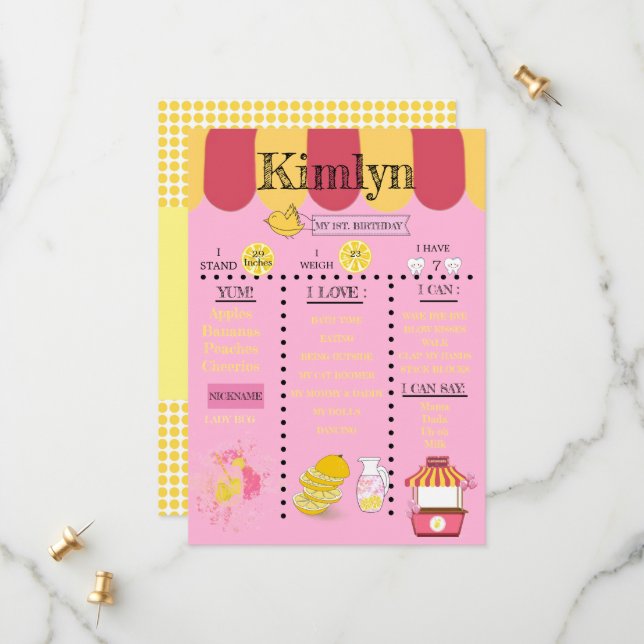 Reserve A Data Lemonade Stand Yellow primeiro aniversario Party S (Frente/Verso In Situ)