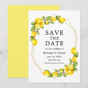 Reserve A Data Lemons de Watercolor Greenery Geo Frame Salvar a D