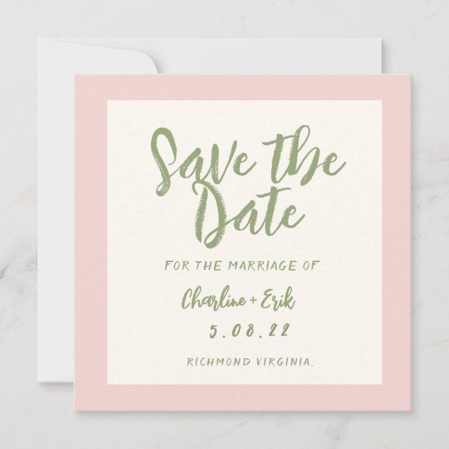 Reserve A Data Letra à mão pastel Casamento Retro Save The Date (Frente)