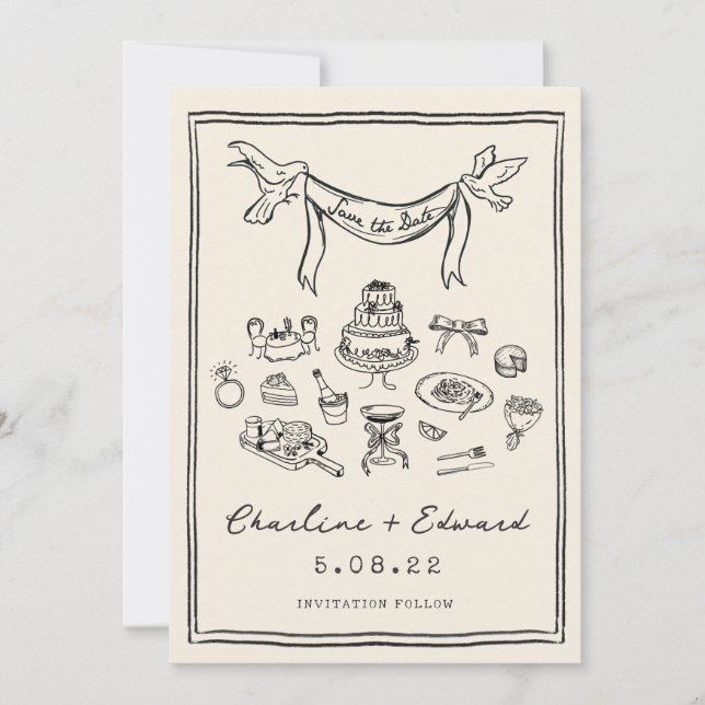 Reserve A Data Letra Desenhada à Mão Divertida Salve a data (Frente)