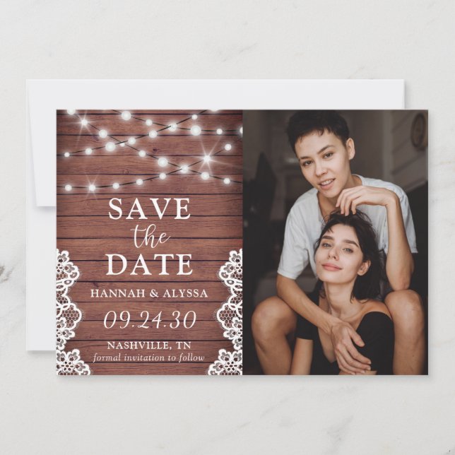 Reserve A Data LGBTQ Rustic Lights Flat Save The Date Card (Frente)
