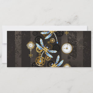 Reserve A Data Libélulas Steampunk em fundo listrado marrom