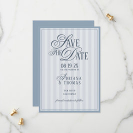 Reserve A Data Light Blue Striped Old Money Calligraphy Wedding