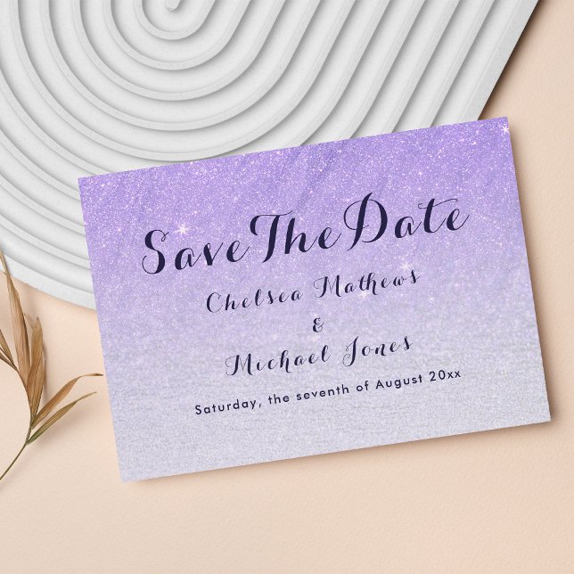Reserve A Data Lilac lavanda faux glitter ombre Salvar Data (Lilac lavender faux glitter ombre Save The Date )