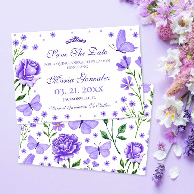 Reserve A Data Lilac Purple Quinceañera 15 Festa de aniversário (Lilac Purple Quinceañera 15th Birthday Party Save The Date)