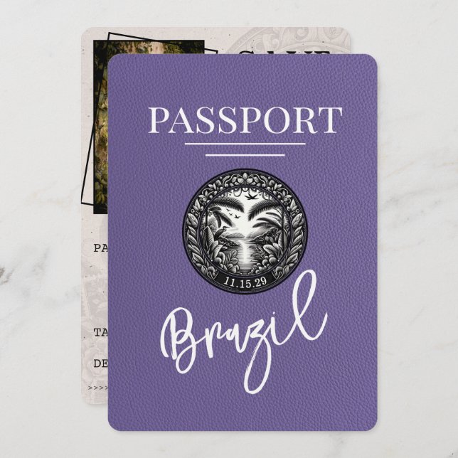 Reserve A Data Lilac Roxo Brasil Passaporte Salvar Data (Frente/Verso)