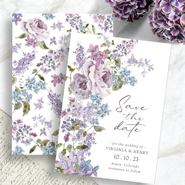 Reserve A Data Lilac Roxo Elegante Salvar Data (Elegant Purple Lilac Save The Date by Painted Paperie
)
