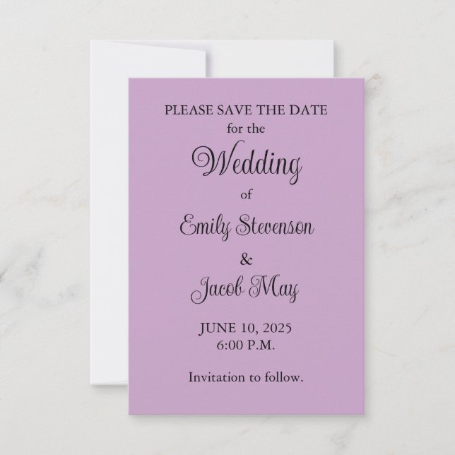 Reserve A Data Lilac Wedding Save the Date Card (Frente)