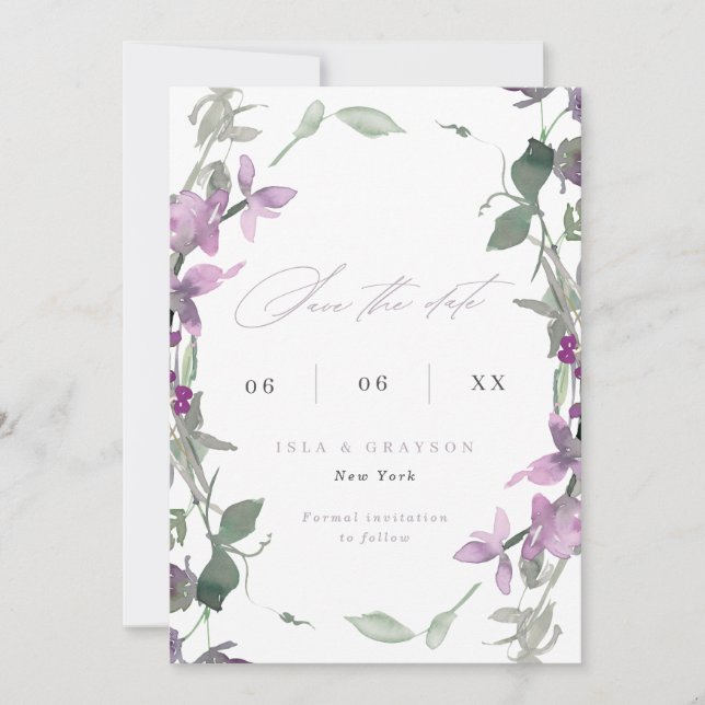 Reserve A Data Lilac Wildflower Foto De Casamento Salvar A Data (Frente)