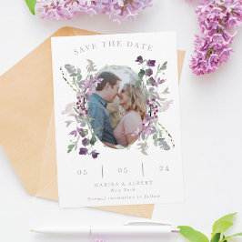 Reserve A Data Lilac Wildflower Oval Foto de Casamento