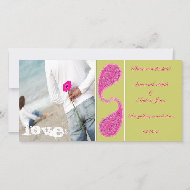 Reserve A Data Limão & Framboesa Paisley Salve a data da sua foto (Frente)