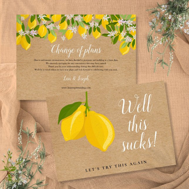 Reserve A Data Limões Rústicos Mudam a Data do Evento Adiado (Rustic Lemons Change The Date Postponed Event Save The Date)