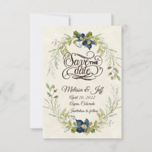 Reserve A Data Lindo floral azul para salvar a data
