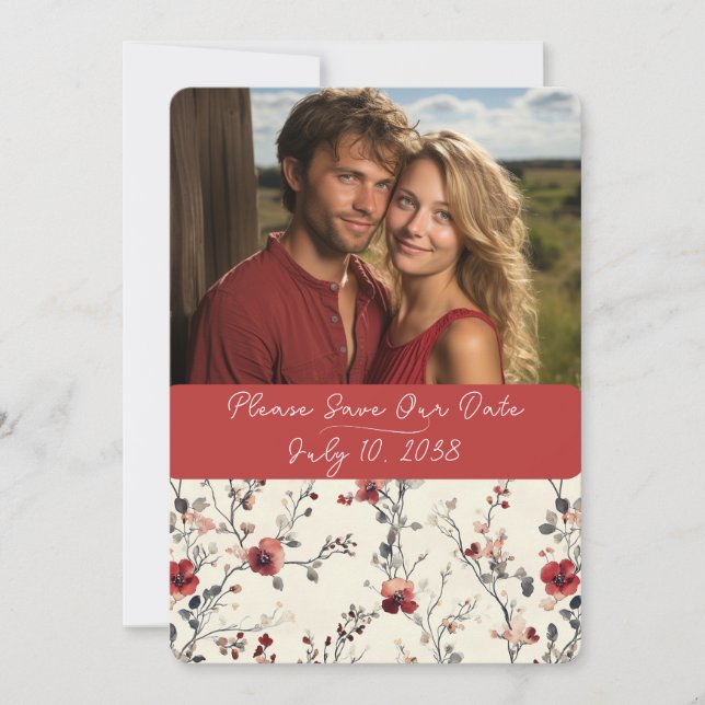 Reserve A Data Lindo Floral Elegante Vermelho e Rosa (Frente)