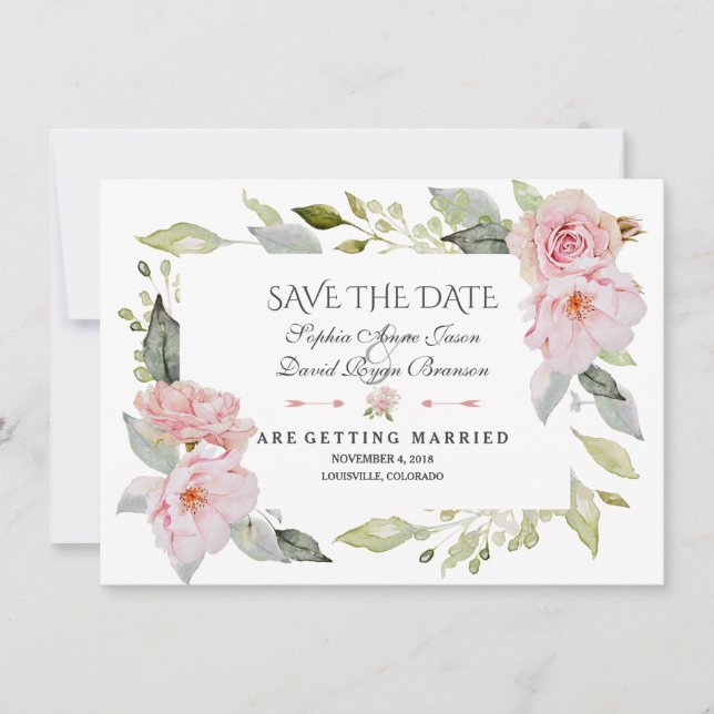 Reserve A Data Lindo Save The Date Floral Rosa Bege Casamento (Frente)