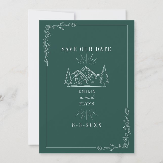 Reserve A Data Line Art Mounains Emerald Wedding (Frente)
