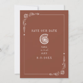 Reserve A Data Line Art Seashell Terracotta Rustic Beach Wedding