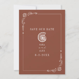 Reserve A Data Line Art Seashell Terracotta Rustic Beach Wedding