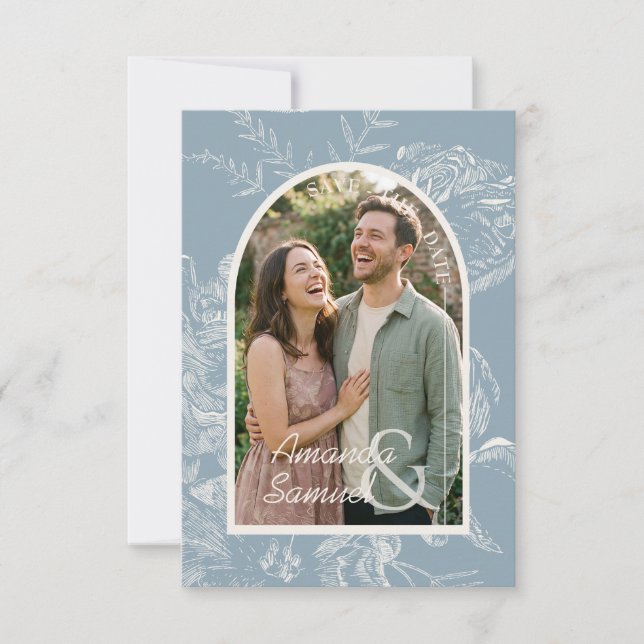 Reserve A Data Linha Desenhada Arqueada Salve O Casamento (Frente)
