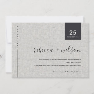 RESERVE A DATA LINHA MÍNIMA SCANDI RUSTIC CINZA LINEN KRAFT TYPOG