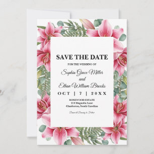 Reserve A Data Lírio Rosa Stargazer Floral Casamento Salve a Data