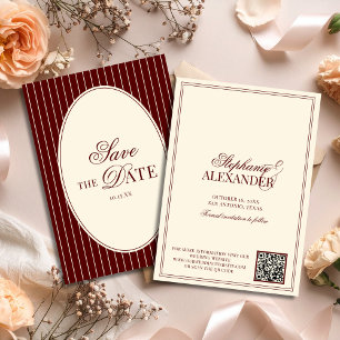 Reserve A Data Listras Burgundy Profundas Código QR de Casamento 
