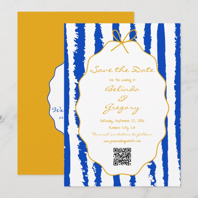 Reserve A Data Listras Caprichosas Casamento Pintado à Mão (Frente/Verso)