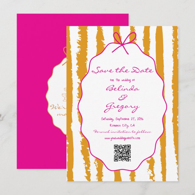 Reserve A Data Listras Caprichosas Casamento Pintado à Mão (Frente/Verso)