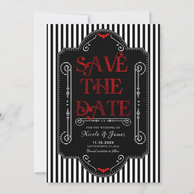 Reserve A Data Listras Pretas e Brancas Vermelhas Gothicas Morceg (Frente)