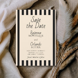 Reserve A Data Listras Pretas e Marfim Casamento Retro Minimalist