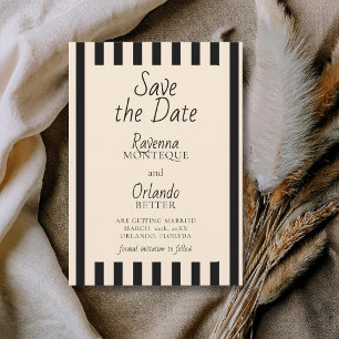 Reserve A Data Listras Pretas e Marfim Casamento Retro Minimalist