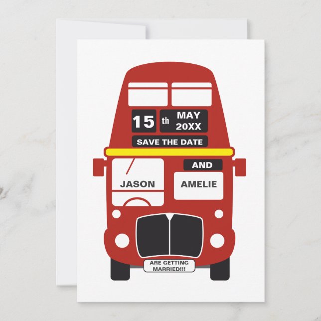 Reserve A Data London Bus Save the Date Card personalizado (Frente)