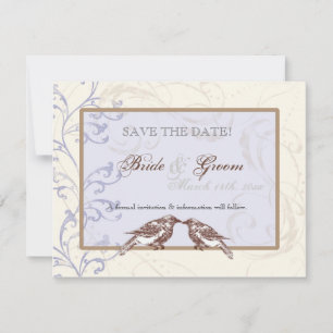 Reserve A Data Love Birds 'n Lace - Periwinkle Save the Date Card