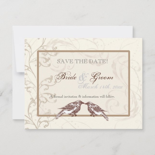 Reserve A Data Love Birds 'n Lace - Save the Date Card (Frente)