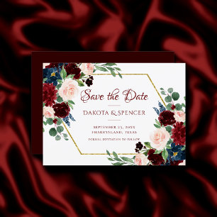 Reserve A Data Love Bloom Casamento Dourado com Frame Vermelho