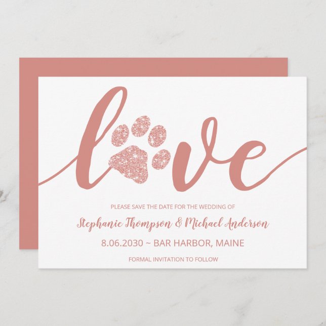 Reserve A Data Love Paw Imprime Casamento Não Foto Salvar Data (Frente/Verso)