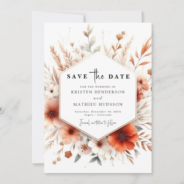 Reserve A Data Lovely Watercolor Terracotta Wedding (Frente)