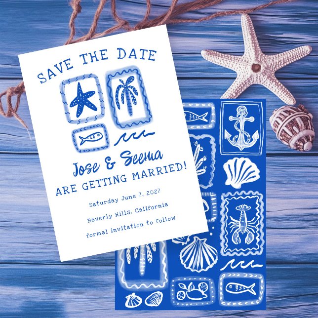 Reserve A Data LoveNote do Sea Beach Cofo desenhado à mão (LoveNote from the Sea Beach Hand-Drawn Cute Custom Save The Date Card
)