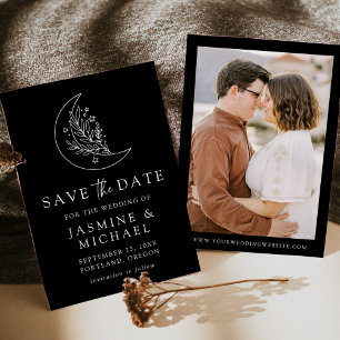 Reserve A Data Lua Elegante e estrelas - Foto preta e branca