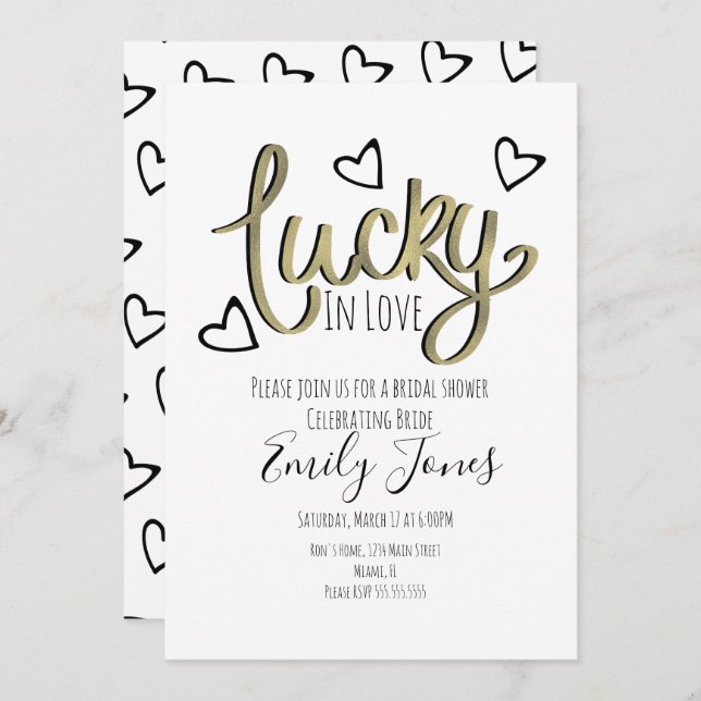 Reserve A Data Lucky in Love Hearts Bridal Shower (Frente/Verso)