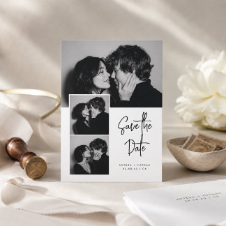 Reserve A Data Luxo Acessível 3 Fotos de Casamento Save the Date