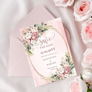 Reserve A Data Luxo Boho Bege Rosa Verde Save The Date