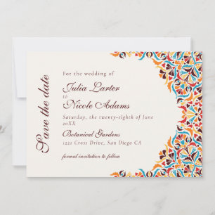 Reserve A Data Luxo Caprichoso Floral Estilo Marfim Borda Casamen