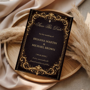 Reserve A Data Luxo Dourado Ornamentado Brilho